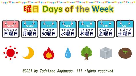 金 星期幾|星期 日文 Days of the Year in Japanese